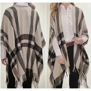 NWT Banana Republic Cashmere Blend Knitted Shawl Scarf Plaid Neutral One Size